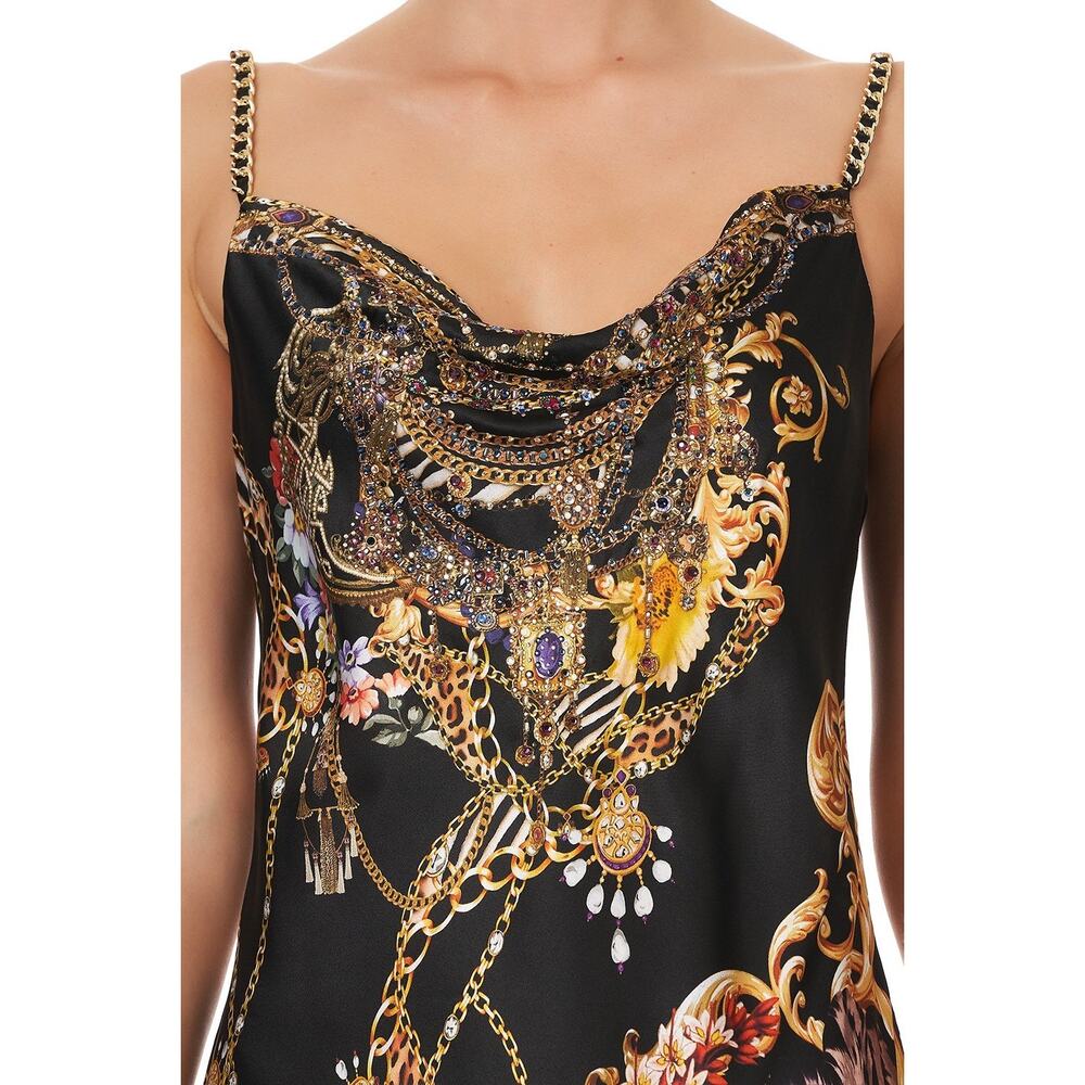 CAMILLA A Night In The 90s Short Bias Silk Crystal Cowl Neckline Slip Mini Dress - Picture 5 of 16
